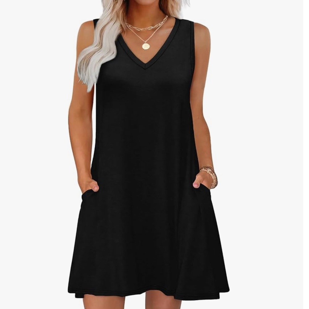 WIHOLL V Neck Sleeveless Swing Tank Dress